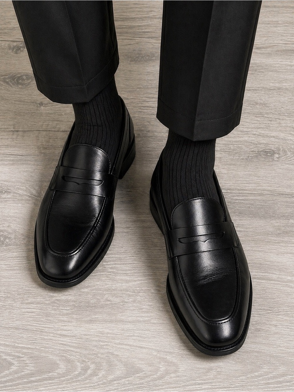 Hand Made Luxurious Black Leather Penny Loafers